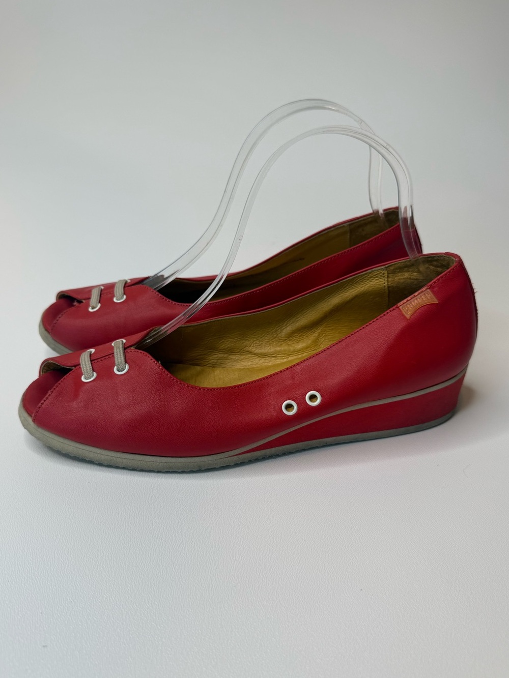 Camper Peep-Toe Wedge Red Leather Shoes 7.5 - 8 Women’s